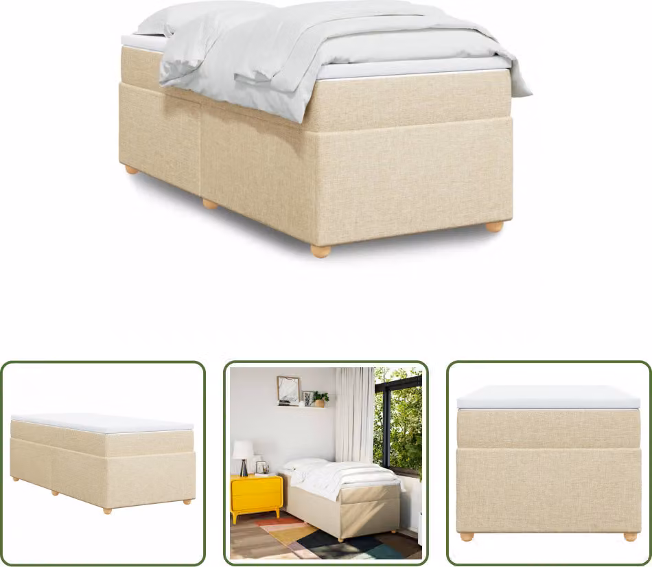 The Living Store Letto a molle con materasso crema 100x200 cm in tessuto