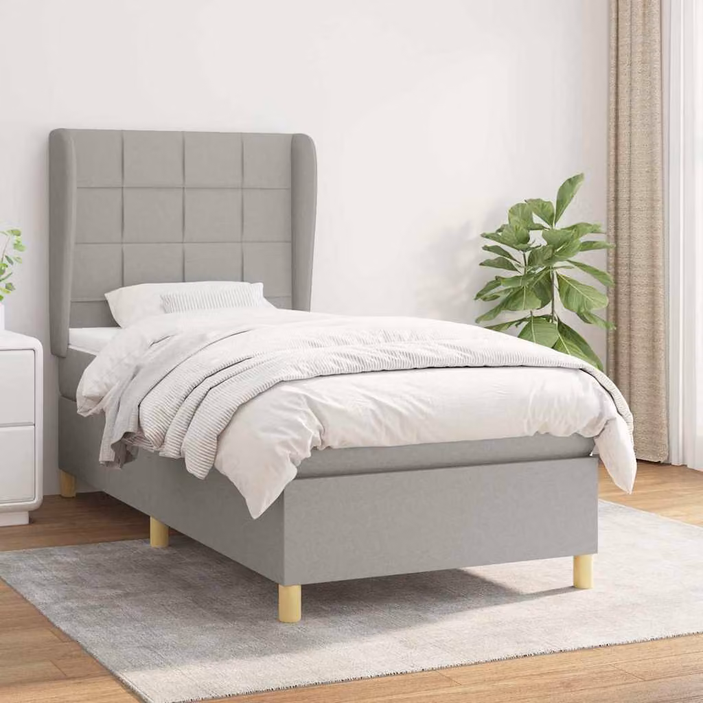 vidaXL Giroletto a Molle con Materasso Ibrido in Tessuto Grigio e Bianco L/P/H: 200 x 100 x 40 cm