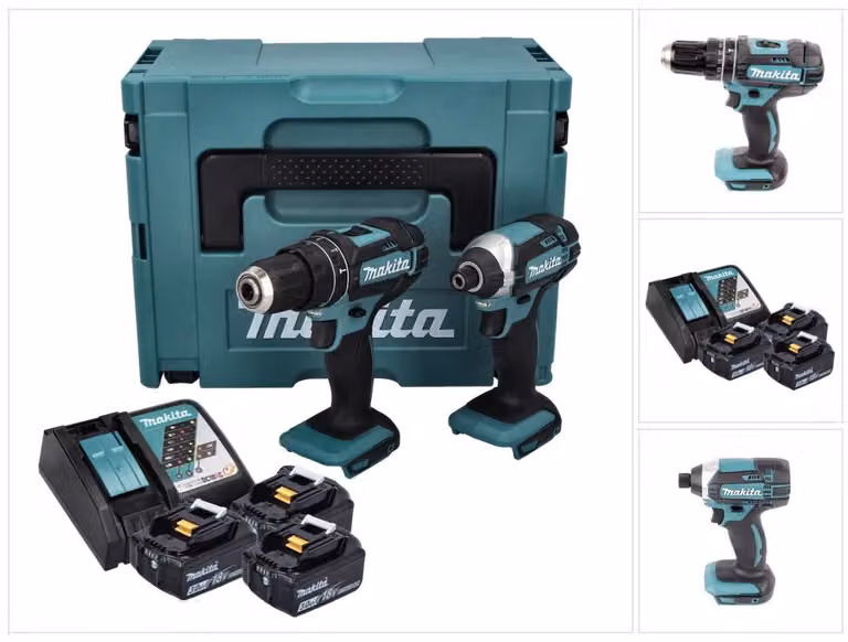 Kit combinato Makita DLX 2131 JX1 a batteria 18 V con DHP 482 62 Nm + DTD 152 165 Nm + 3x batteria ricaricabile 3,0 Ah + caricabatterie + Makpac