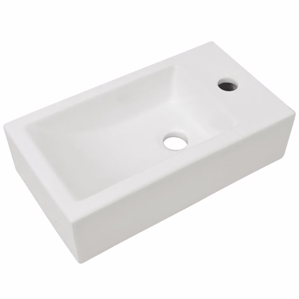 Lavandino con Foro Rubinetto Rettangolare Vetroceramica 46x25,5x12cm