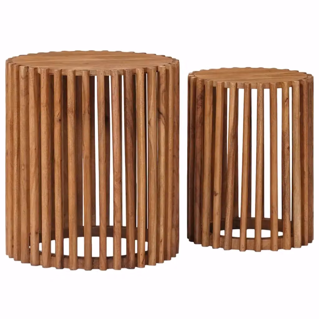 Set di 2 Tavolini Quadrati in Legno di Acacia Marrone Design Moderno L/P/H: 40 x 40 x 45 cm – 2