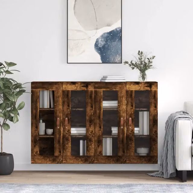 Set di 2 armadietti da parete vidaXL in legno e vetro con ante in vetro, colore rovere marrone, ideali per il bagno