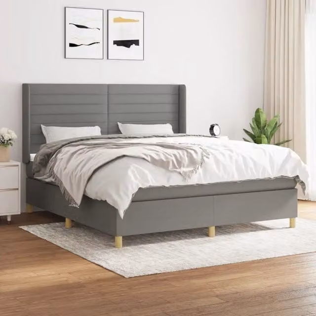 vidaXL Giroletto a Molle Ibrido con Materasso in Tessuto Grigio e Bianco L/P/H: 180 x 200 x 128 cm – 1