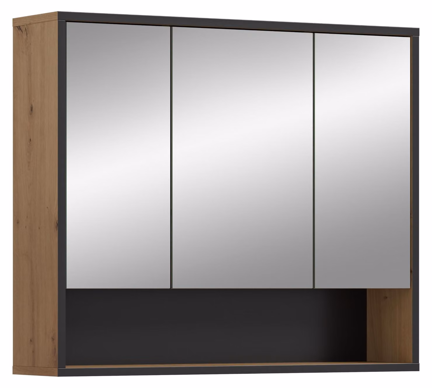 Specchio da bagno 80x68x19 cm, finitura "Artisan Oak", 3 ante, 6 scomparti