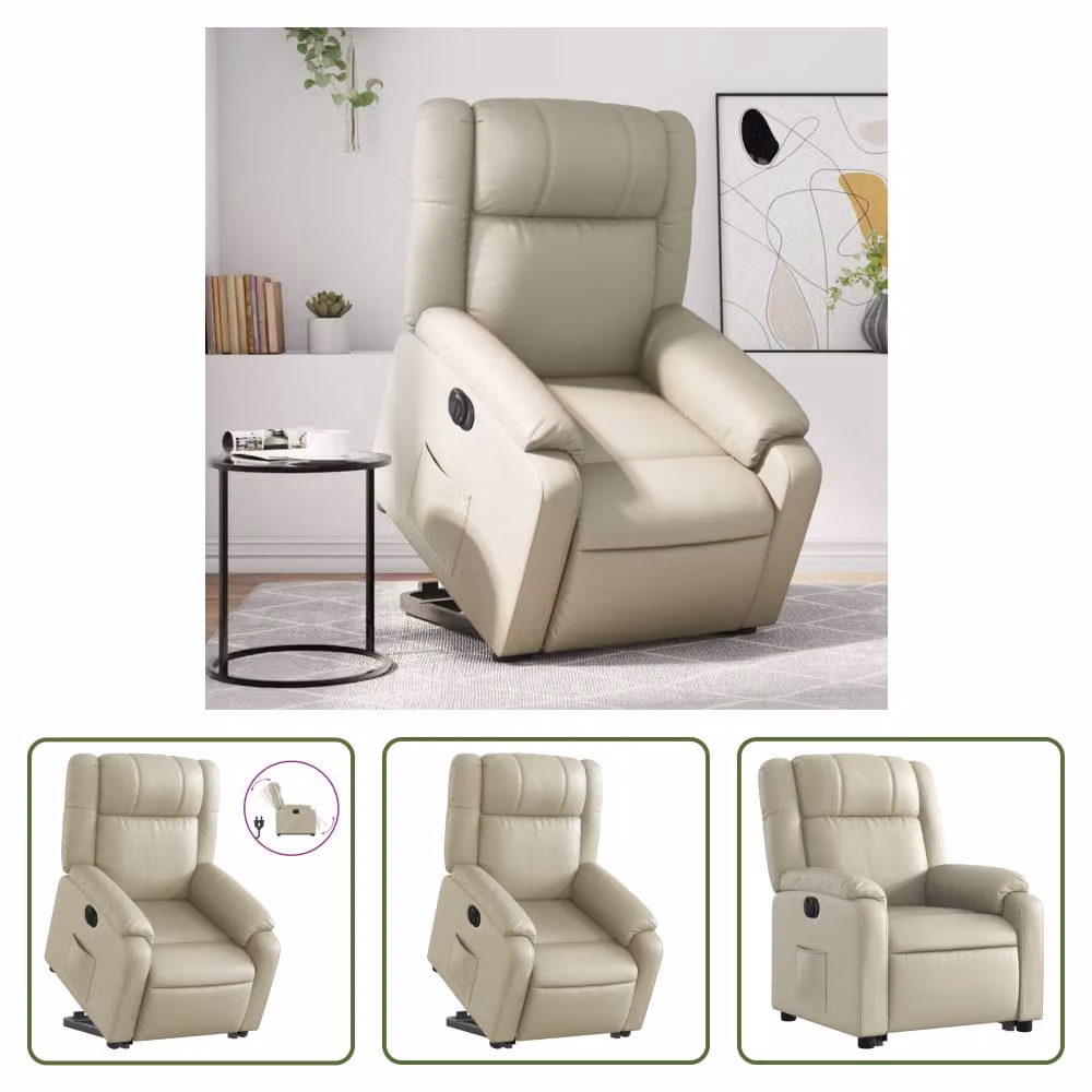 The Living Store Poltrona relax con supporto elettrico in Pelle finta color crema