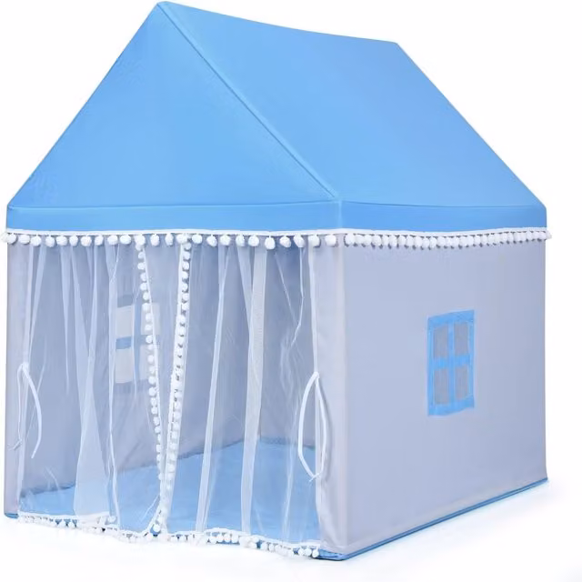 Tenda da gioco per bambini casetta da gioco per interni 120 x 105 x 140 cm struttura in legno stabile spazio confortevole cotone blu 20_0014290