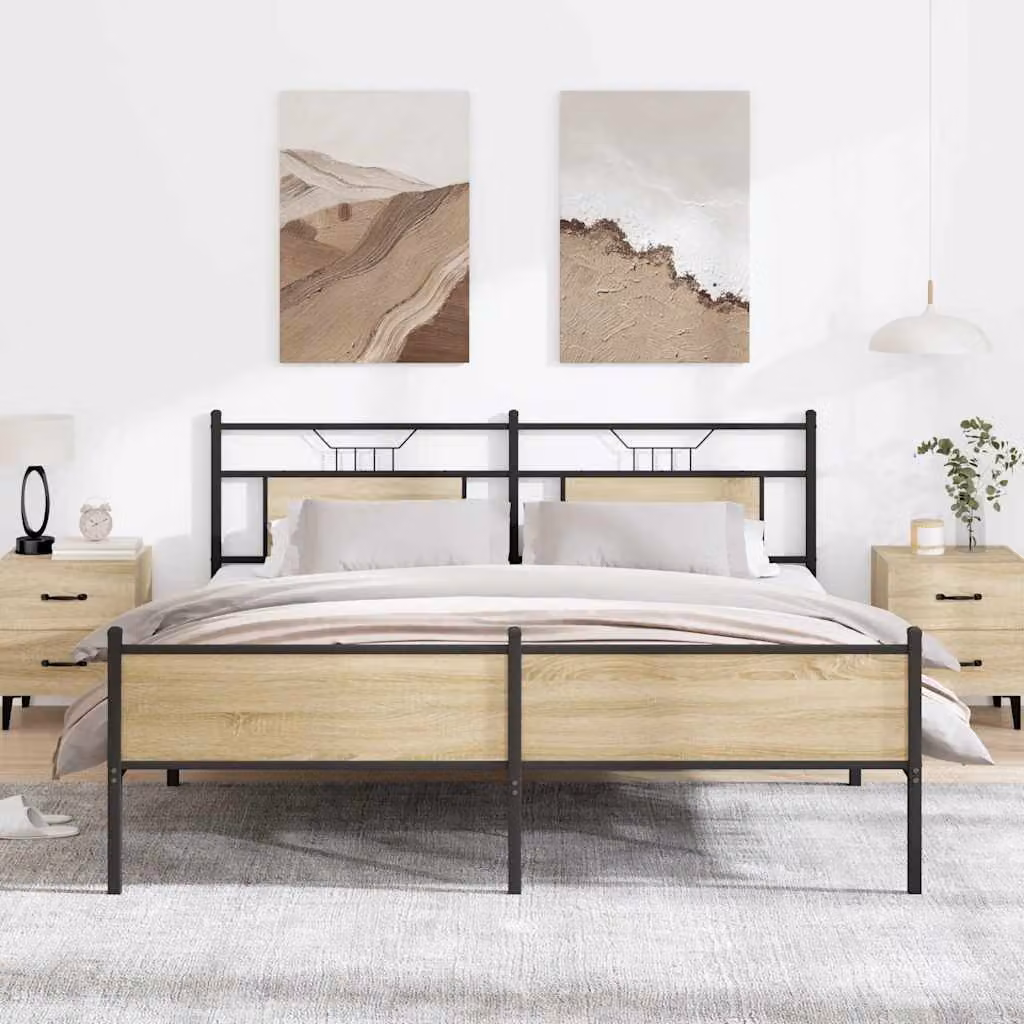 vidaXL Giroletto in Metallo e MDF Rovere Sonoma L/P/H: 200 x 180 x 91,5 cm