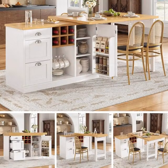 Tavolo da cucina estensibile salvaspazio ¨C Minimal ¨C Bianco, metallo, con cassetto e porta vino
