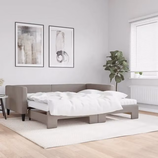 Divano Letto Estraibile vidaXL in Tessuto con Cassetto, Colore Grigio o Beige, L/P/H: 223 x 110 x 68 cm, Materasso 100 x 200 cm