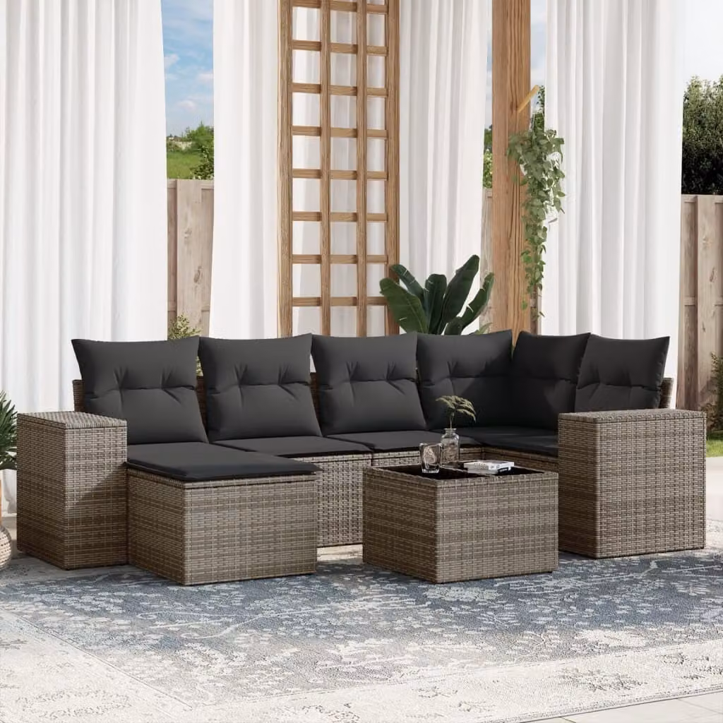 Maison Exclusive - Set Divani da Giardino 7 pz con Cuscini Grigio in Polyrattan
