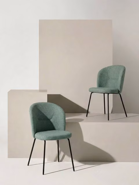 Set di 2 sedie Beiz Kenay Home color menta con struttura in metallo e seduta in tessuto per cucina e sala da pranzo