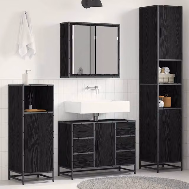 Set di mobili per il bagno 3 pz Rovere Nero 80 x 33 x 60 cm 3402562