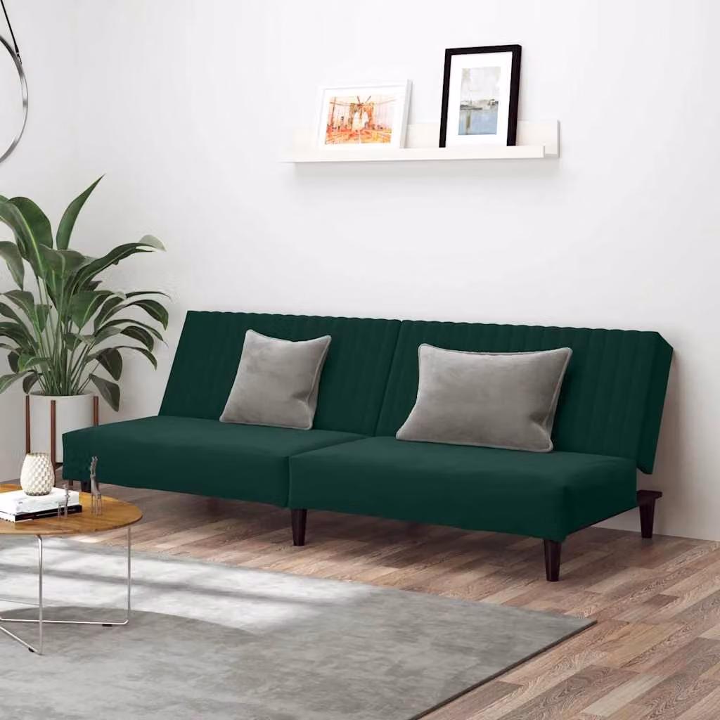 vidaXL Divano Letto Click-Clack in Velluto Verde con Struttura in Legno Solido e Poggiatesta Regolabile
