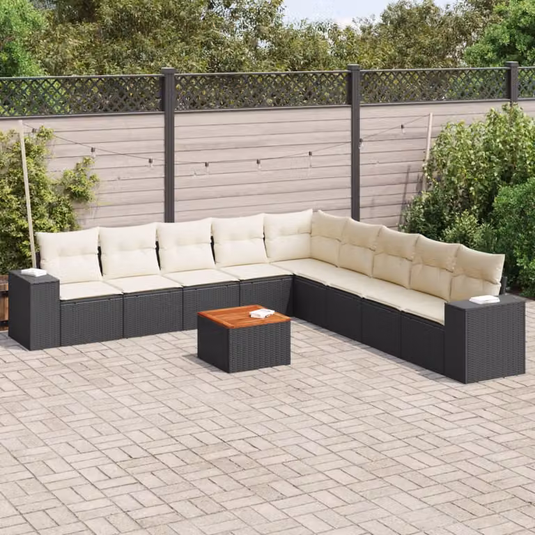 vidaXL Set Divani da Giardino a Forma di L con Cuscini e Tavolino, Polyrattan e Acciaio Nero