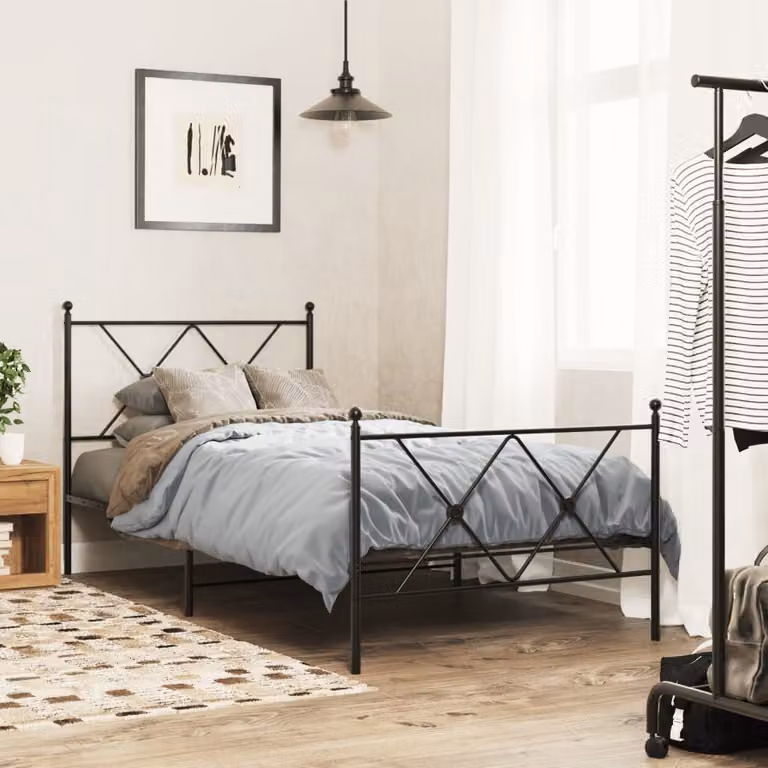 vidaXL Giroletto in metallo nero con testiera e pediera, L/P/H: 90 x 190 cm