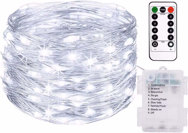 Catena luminosa LED da 10 metri, con 100 luci, telecomando e timer – Rete luminosa impermeabile IP65, adatta per interni ed esterni