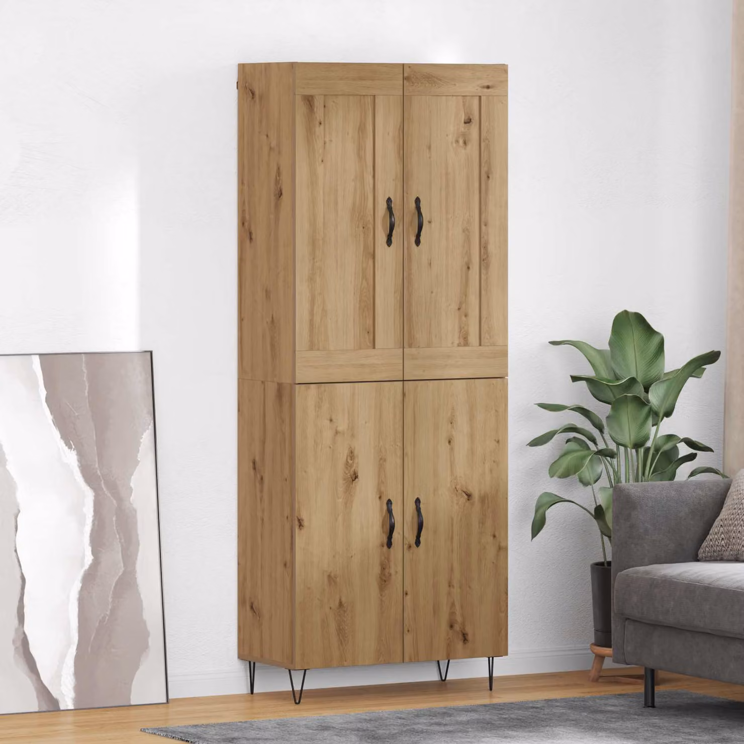 Credenza moderna vidaXL in legno e metallo color marrone, L: 69,5 cm, P: 34 cm, H: 180 cm