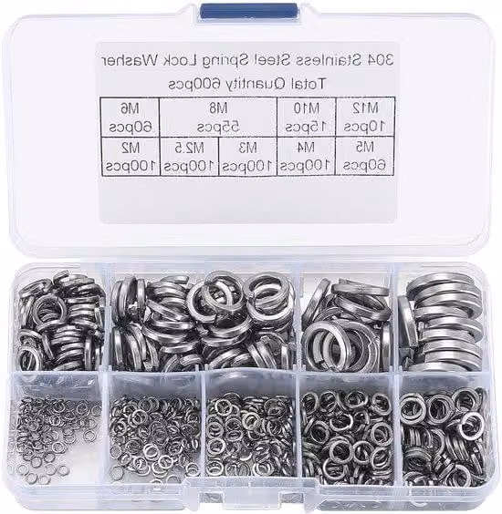 Spirali in acciaio inossidabile DIN 127 forma B - Set da 600 pezzi - Diverse misure