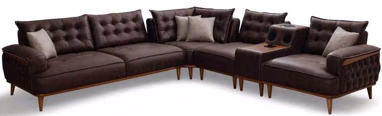 Divano ad L moderno, marrone, di design, elegante e confortevole, in tessuto