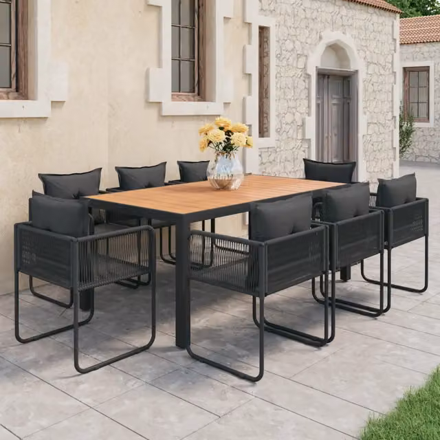 Set da Pranzo da Giardino 9 pz in Rattan PVC Nero e Marrone 3060111
