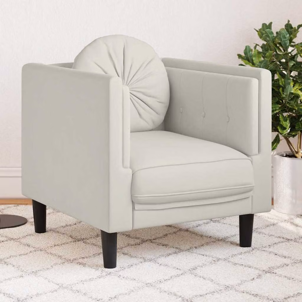 Poltrona moderna vidaXL in velluto beige con struttura in legno e cuscino in schiuma