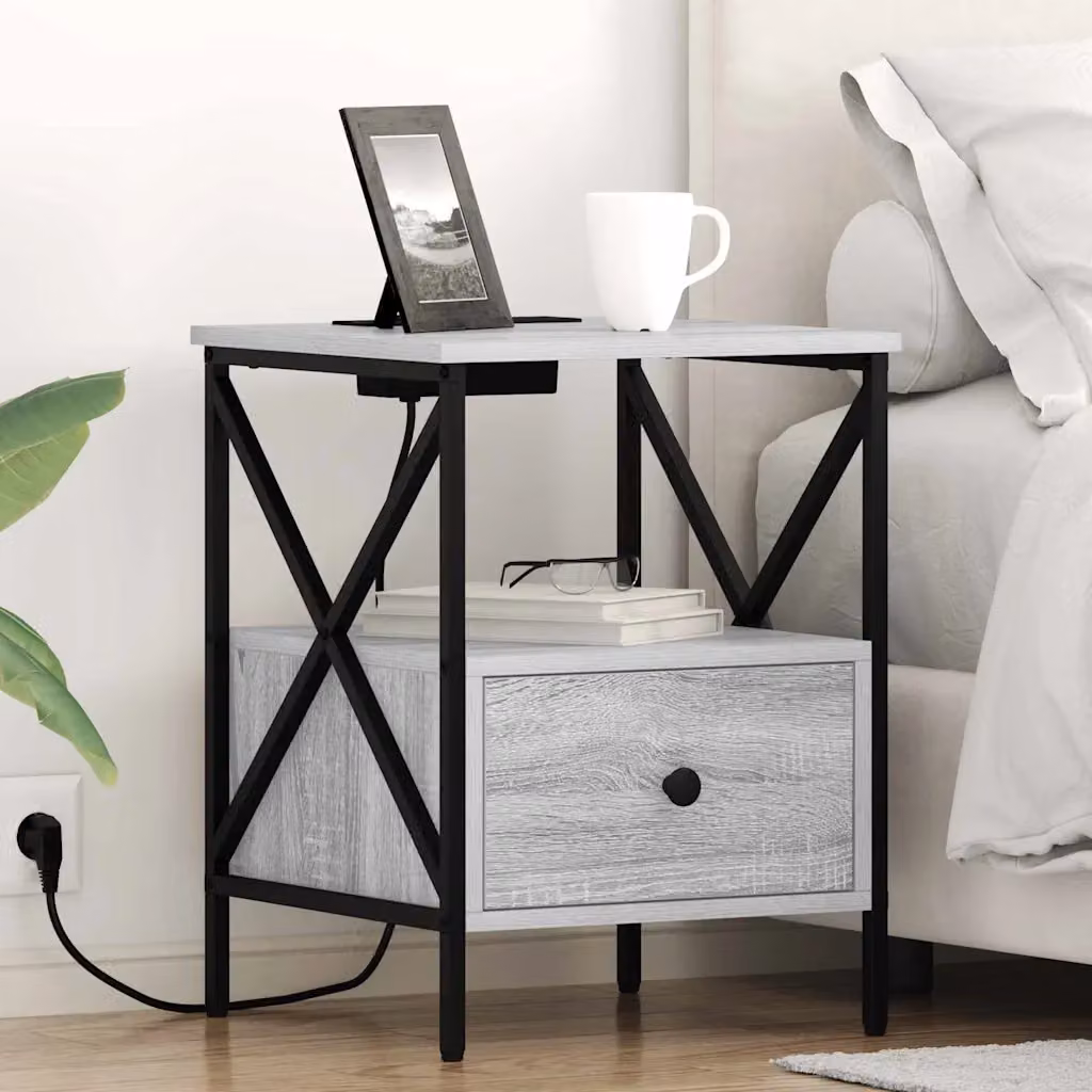 Armadio da Notte vidaXL Grigio Sonoma L: 41,5 cm, P: 40,5 cm, H: 55 cm