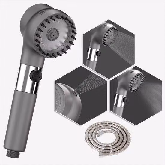 Soffione doccia con regolazione della pressione e getto massaggiante per vasca idromassaggio e vasca da bagno, soffione doccia con filtro di purificazione, 3 impostazioni del getto, tubo doccia da 1,5 m