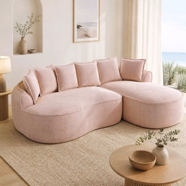 Divano modulare senza struttura con chaise longue profonda 122 cm in ciniglia rosa