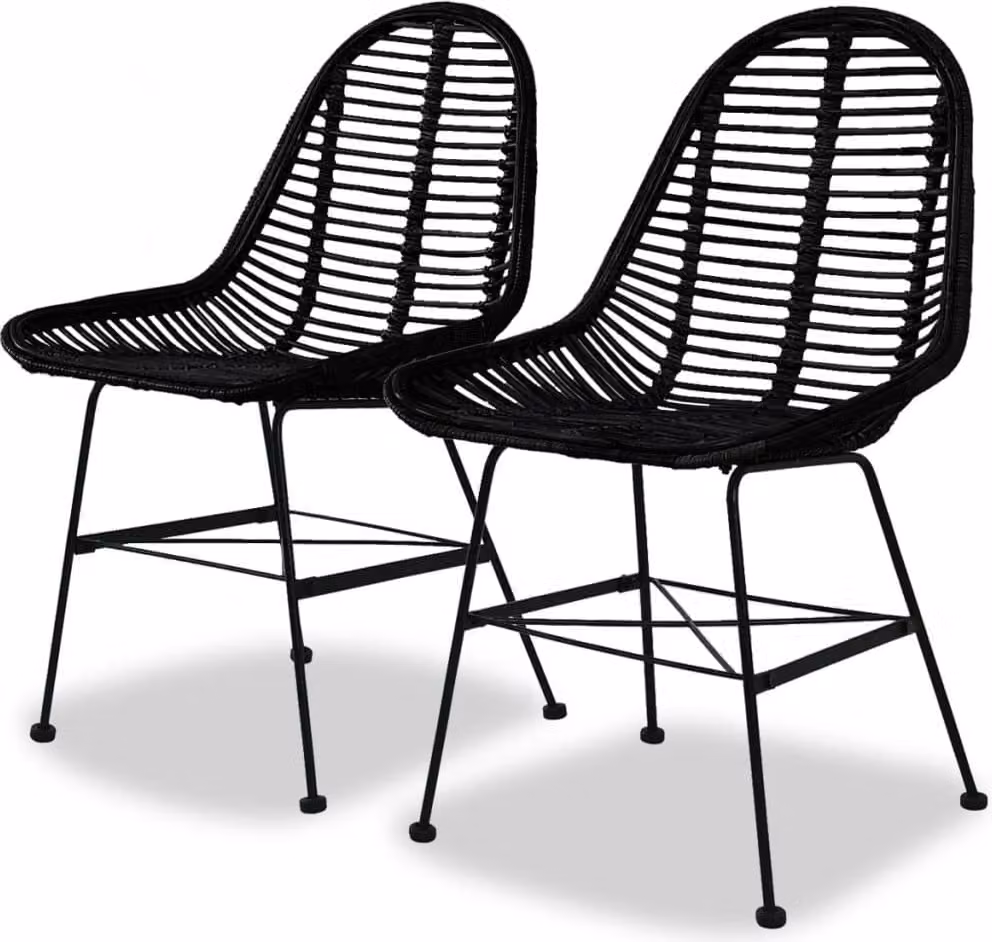 The Living Store Sedie da pranzo 2 pz. Rattan naturale nero