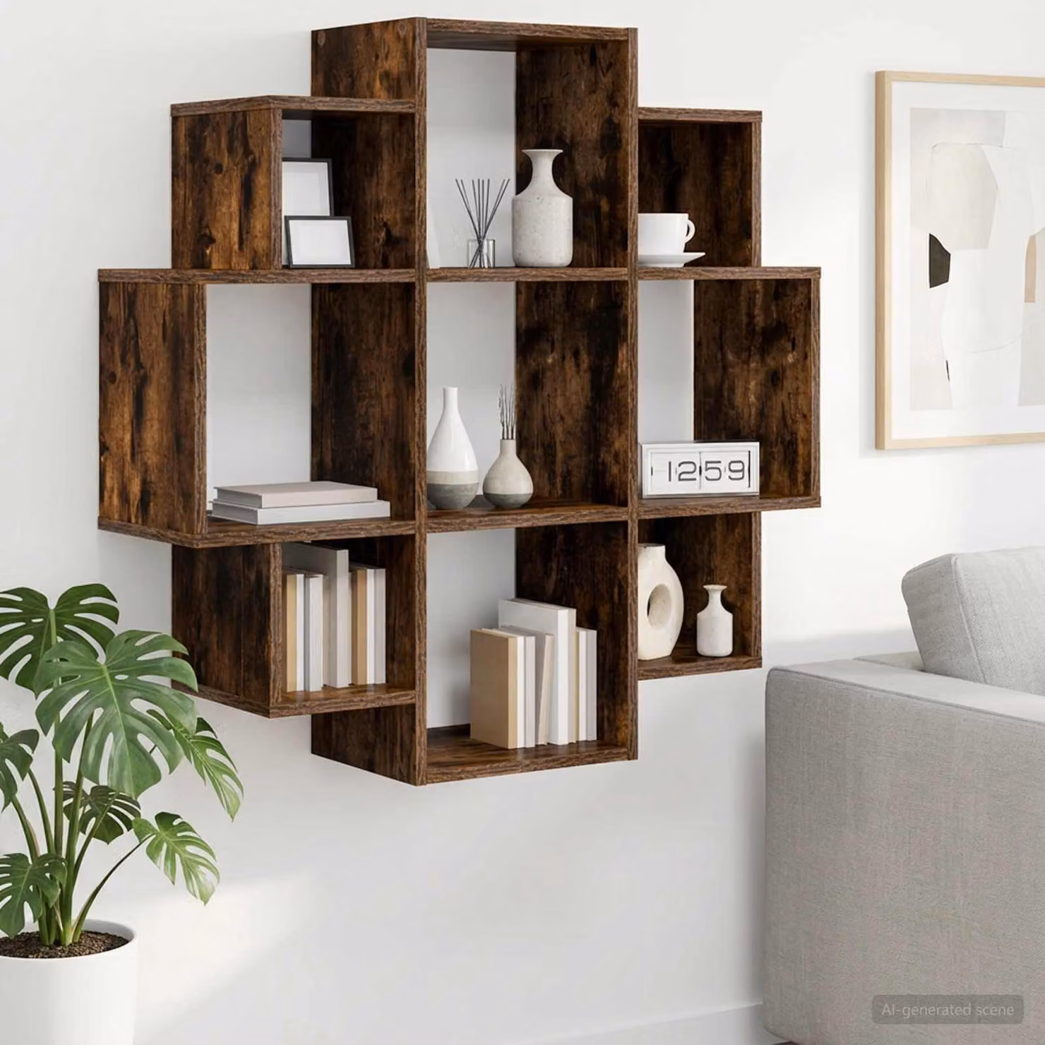 Scaffale da parete vidaXL in legno Rovere Fumo, design minimalista, L 90 x P 25 x H 90 cm