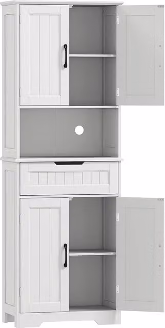 Credenza Giordanoshop Moderna Bianca in MDF e Metallo con Armadietti, Cassetti e Passacavi L/P/H: 60 x 30 x 172 cm – 1