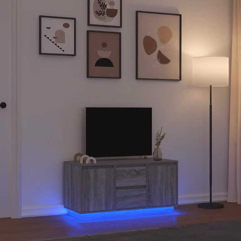 vidaXL Mobile Porta TV con Luci LED Grigio Sonoma L: 100 cm, P: 41 cm, H: 50 cm