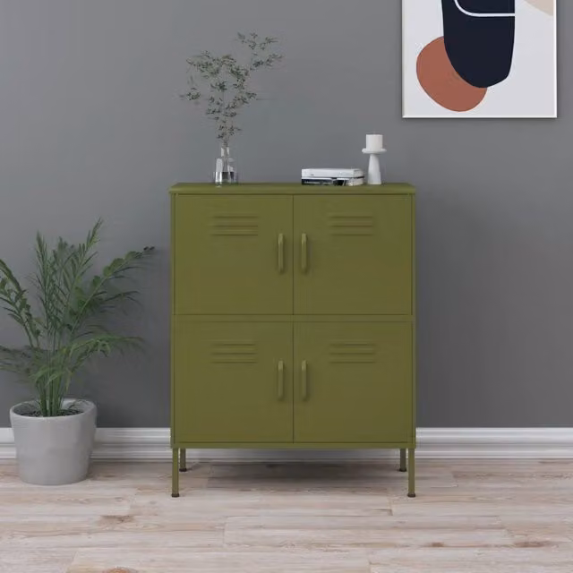Armadietto da parete vidaXL in metallo verde opaco con ante a battente e ripiani interni L: 80 cm, P: 35 cm, H: 101,5 cm – 1