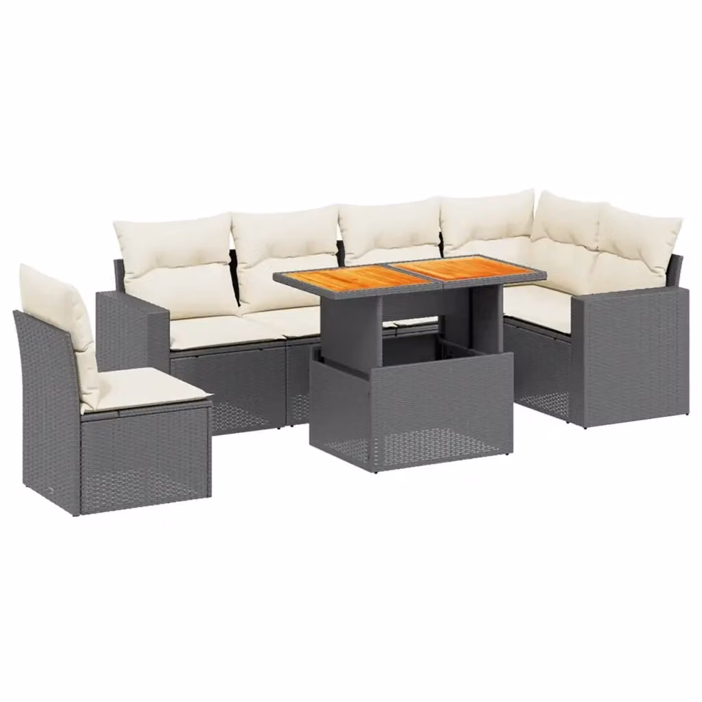 Set Divani da Giardino a L vidaXL in Polyrattan Nero con 7 Cuscini e Tavolino da Esterno – 2