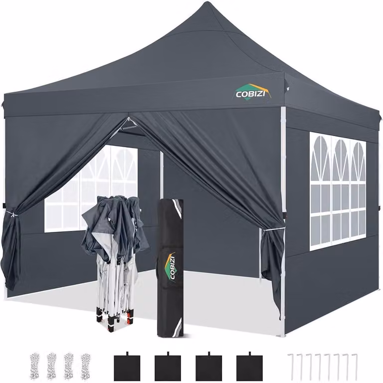 Tenda da campeggio grigia, 3x3 metri, con 4 pareti laterali