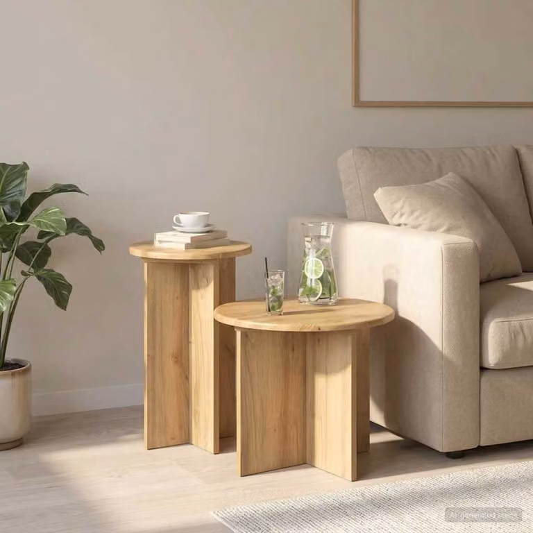 Set di 2 tavolini rotondi vidaXL in stile moderno, colore rovere, L/P/H: 45 x 45 x 49 cm