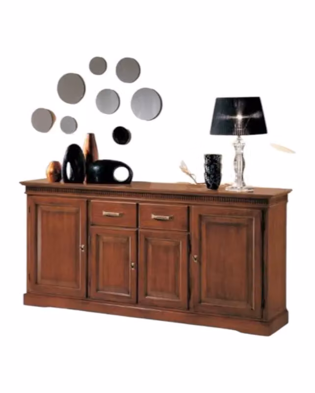 Madia credenza classica a 4 porte in legno tinta noce Mobili 2G L: 200 cm, P: 47 cm, H: 96 cm – 2