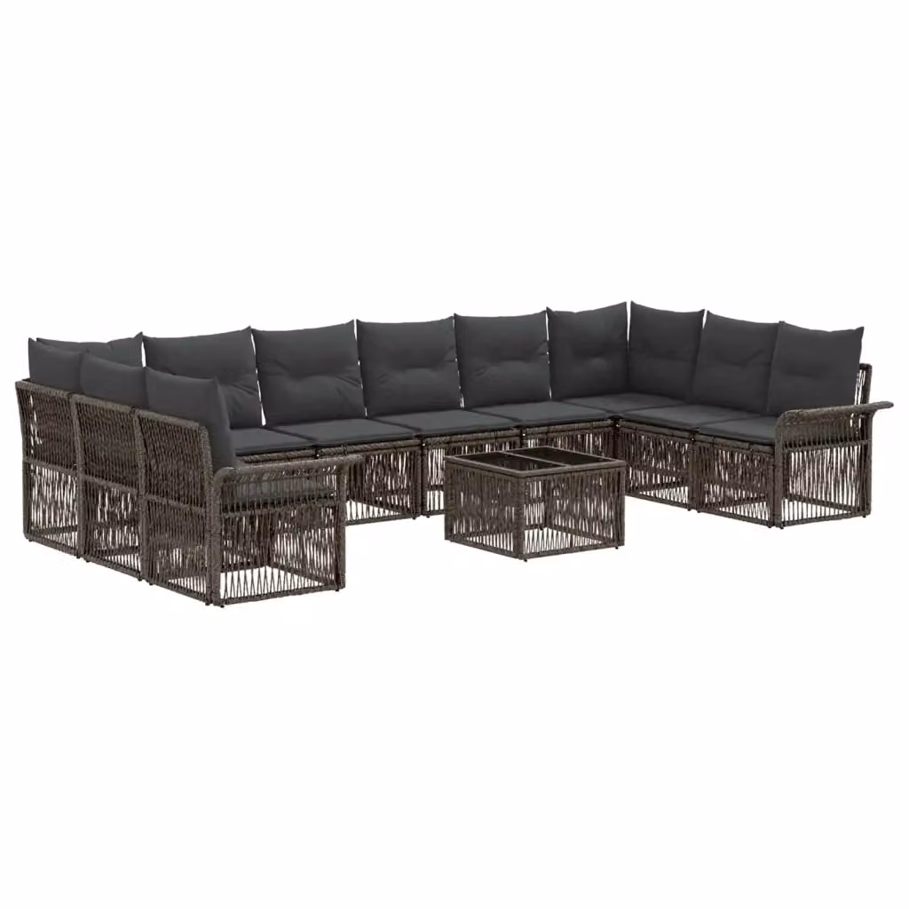 Set da giardino moderno vidaXL composto da 11 pezzi in rattan grigio con struttura in acciaio e cuscini inclusi – 2