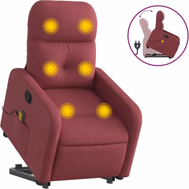 Poltrona Relax Alzapersona con Massaggio Reclinabile in Tessuto Rosso per Senior e Living Room