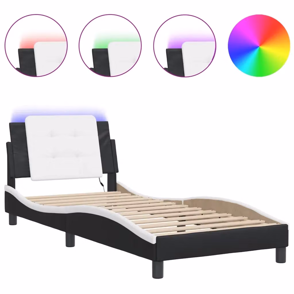 vidaXL Giroletto Zadar Moderno con LED e Porta USB, Nero e Bianco, 90x190 cm – 2