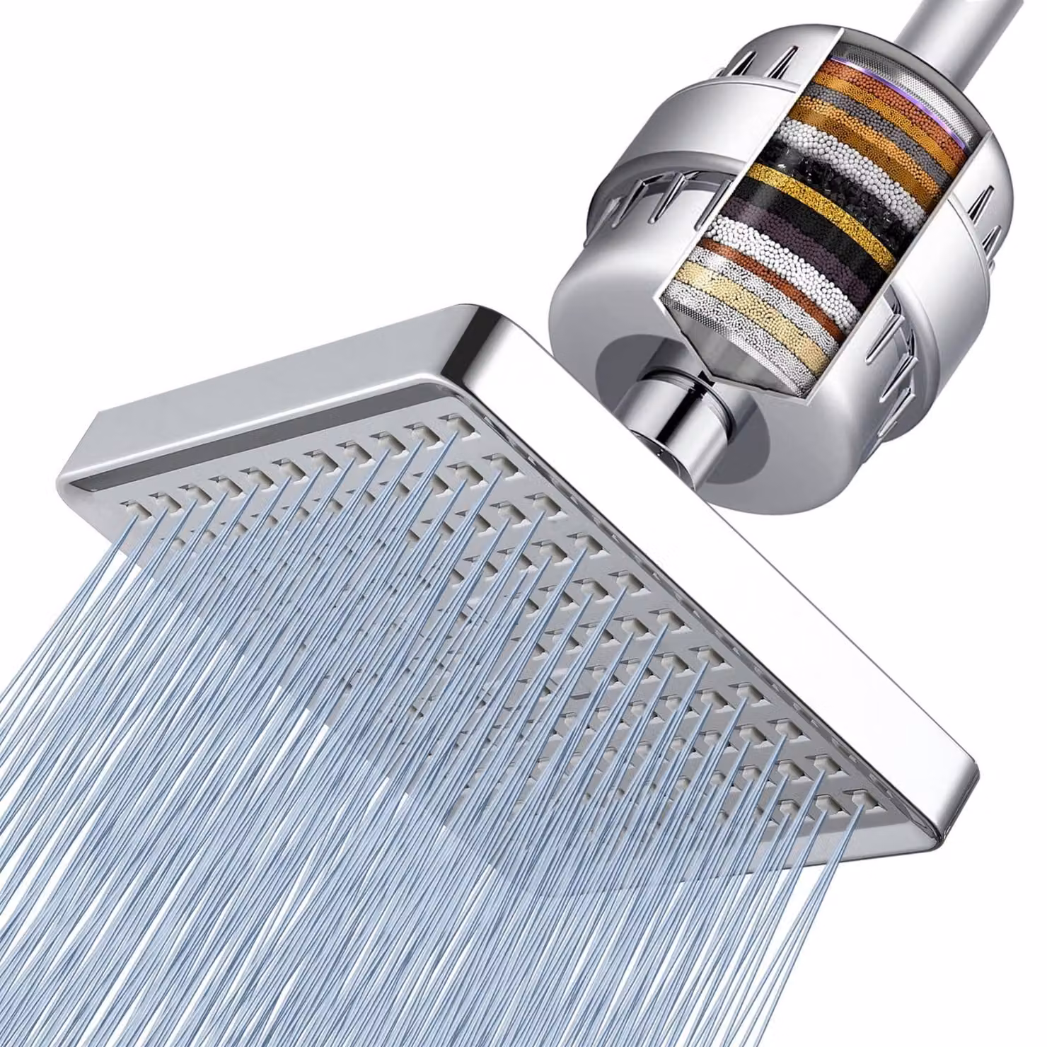 Testina doccia ad alta pressione - Filtro doccia a 20 stadi - Doccia a pioggia quadrata da 6 pollici - Acciaio inossidabile - Ugelli anticalcare - Design