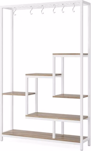 Scaffale portapiante a 7 ripiani con struttura in metallo e legno beige per soggiorno balcone e giardino