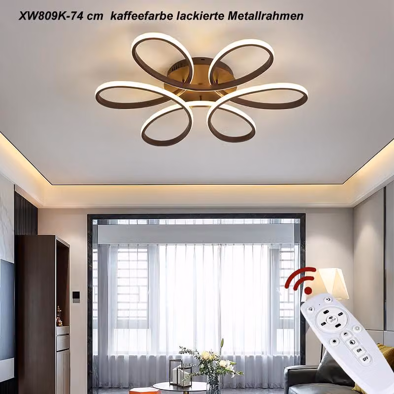 Lampada da soffitto LED XW809 - 74 cm, 160W, con telecomando. Colore e intensità della luce regolabili, dimmerabile. Struttura in metallo verniciata color caffè. Lampada da soffitto LED, ideale per il soggiorno. Lampada da soffitto, plafoniera, faretto LE