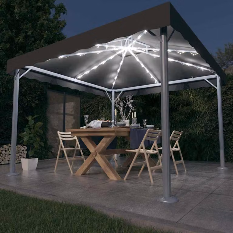 vidaXL Gazebo con Stringa di Luci LED in Alluminio e Acciaio, Antracite, L/P: 300 x 300 cm