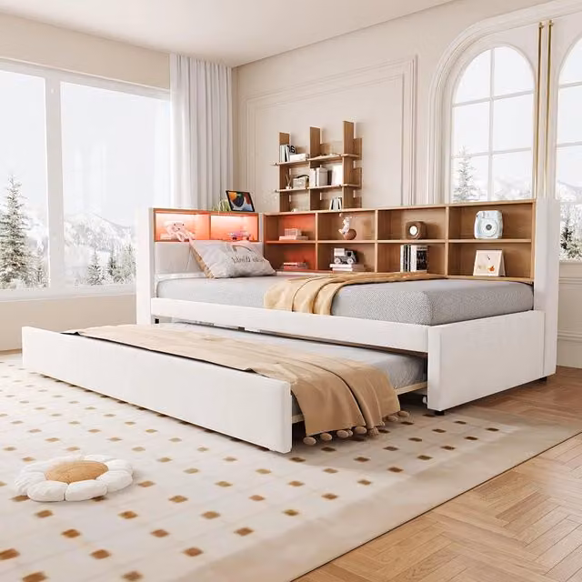 Divano letto 90x200cm?- Xylo - gigogne LED flanella beige