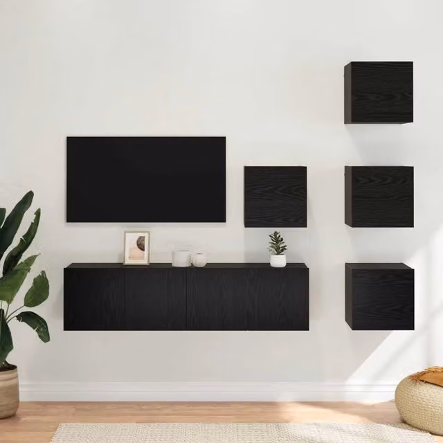 Set mobile TV 6 pz-Credenza per TV 60 x 30 x 30 cm Rovere Nero