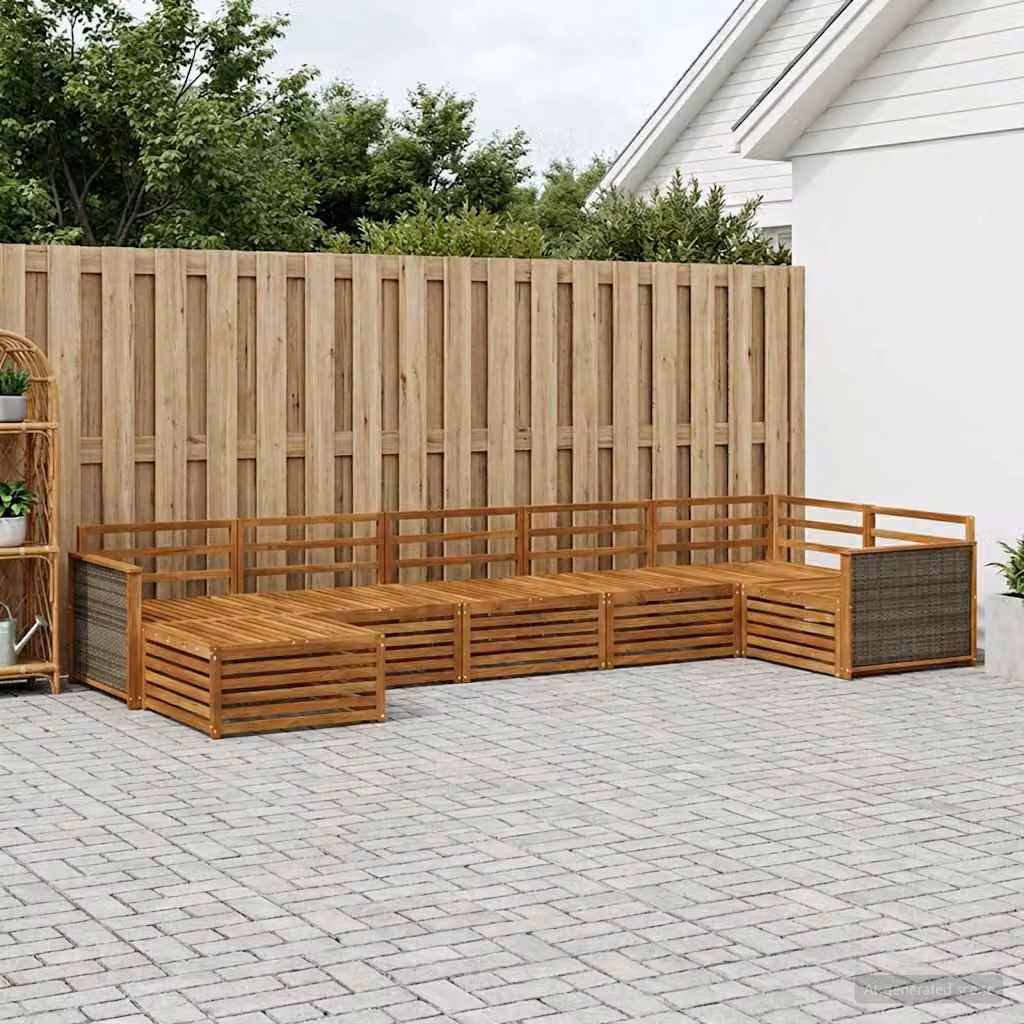 Set di divani da esterno vidaXL 7 pz in legno di acacia marrone con cuscini per giardino e terrazza