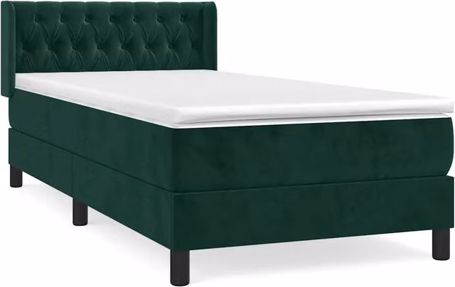 Letto singolo | Letto per adulti | Giroletto a Molle con Materasso Verde Scuro 90x190 cm Velluto