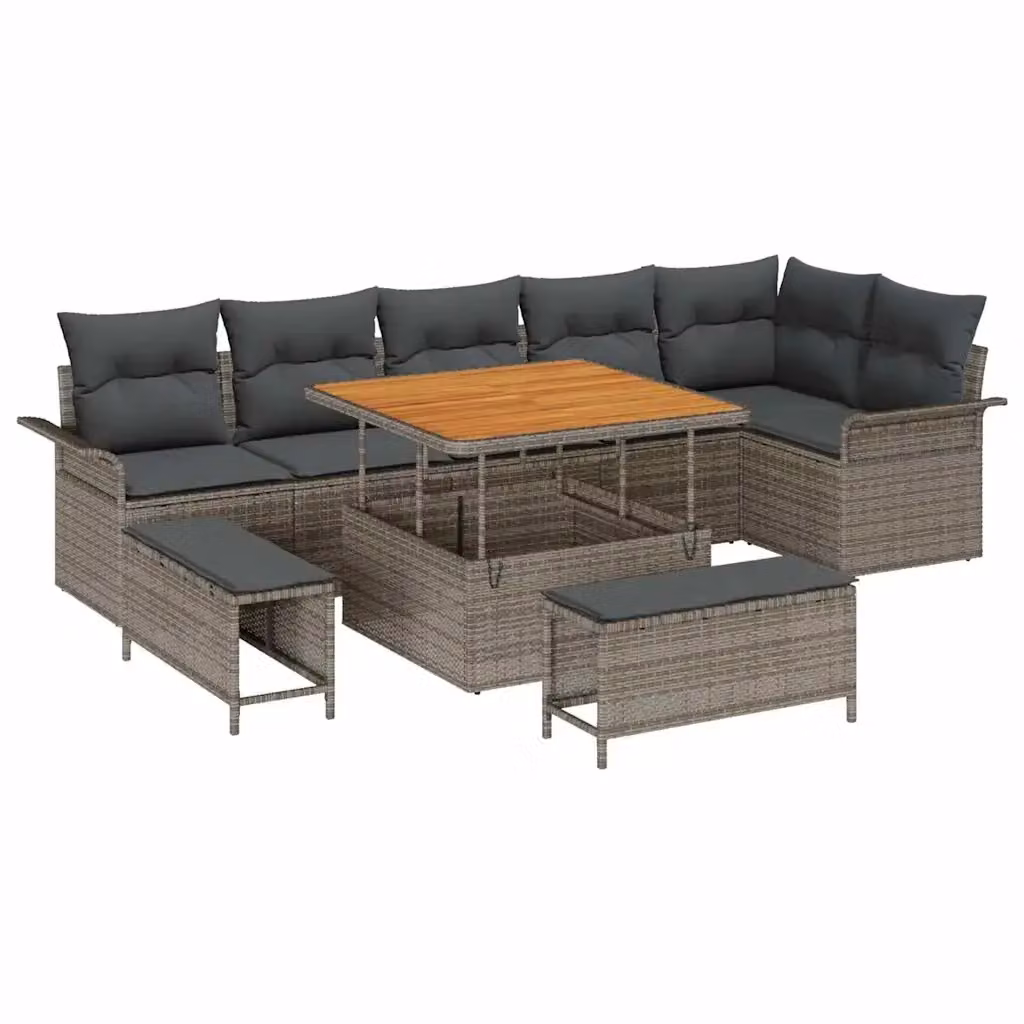 Set Divano da Giardino vidaXL 9 Pezzi con Cuscini Grigio per 8 Persone con Struttura in Acciaio e Tavolino – 2