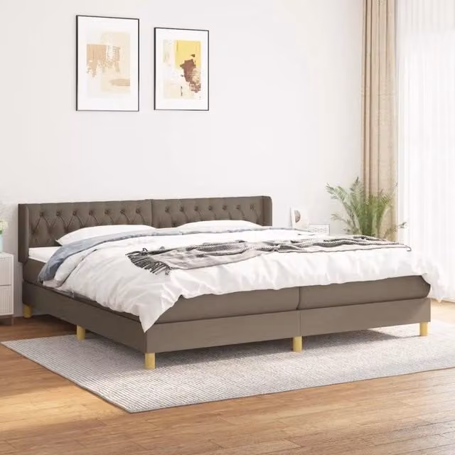 Letto Ibrido vidaXL con Giroletto a Molle e Materasso in Tessuto Beige e Bianco L/P: 200 x 200 cm – 1